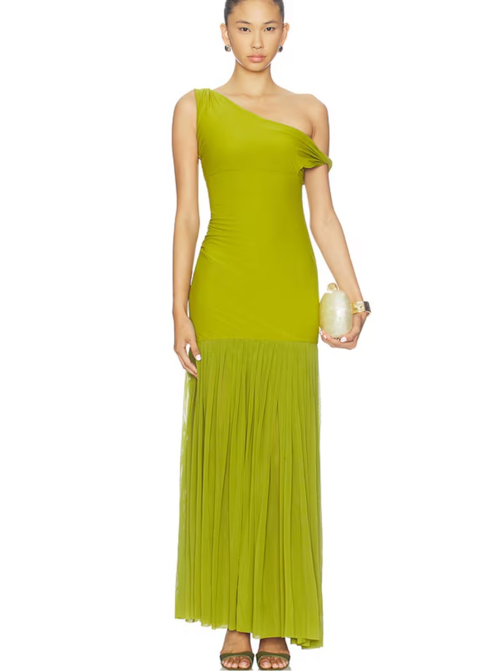 Deme by Gabriella Asymmetric One-Shoulder Lime Green Maxi Dress